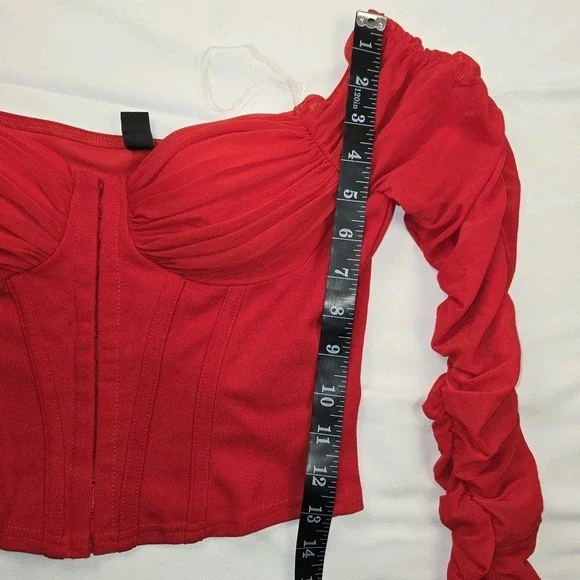 Windsor Small Red Corset Ruched Long‎ Sleeve Top Womens Romantic Night Out - Picture 7 of 12